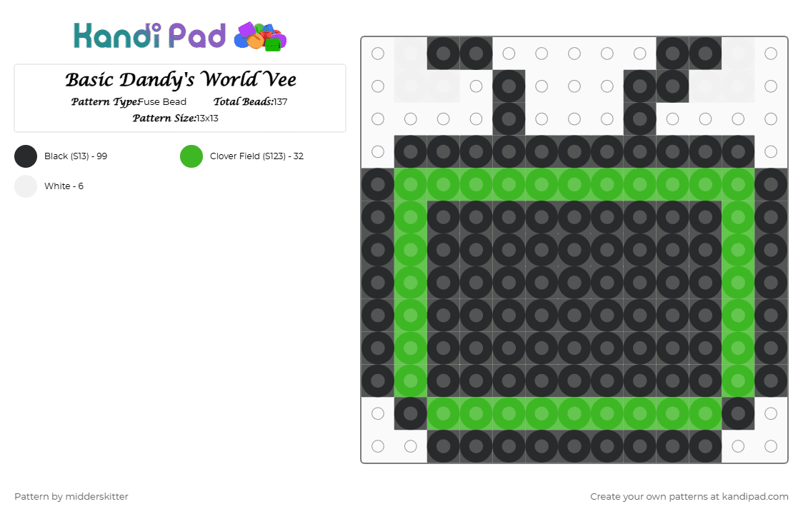 Basic Dandy\'s World Vee - Fuse Bead Pattern by midderskitter on Kandi Pad - black,green,dandys world,vee,robot,roblox