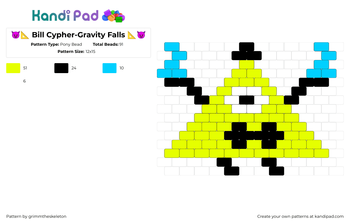 😈📐 Bill Cypher-Gravity Falls 📐😈 - Pony Bead Pattern by grimmtheskeleton on Kandi Pad - bill cipher,gravity falls,character,cartoon,tv show,cyclops,yellow,black