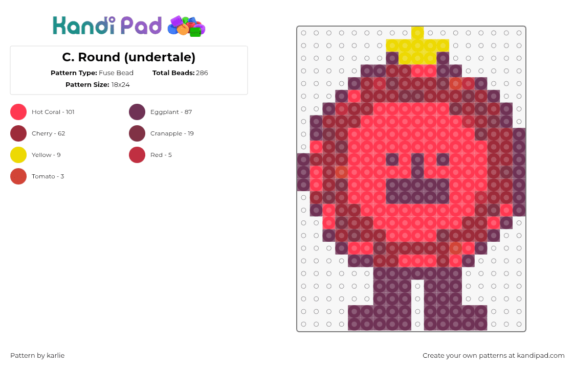 C. Round (undertale) - Fuse Bead Pattern by karlie on Kandi Pad - c round,undertale,character,video game,red