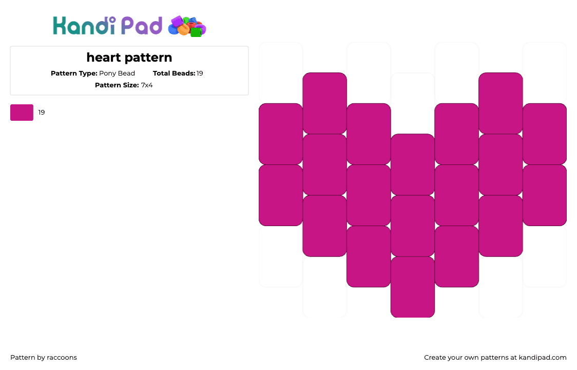 heart pattern - Pony Bead Pattern by raccoons on Kandi Pad - heart,love,valentine,simple,charm,pink