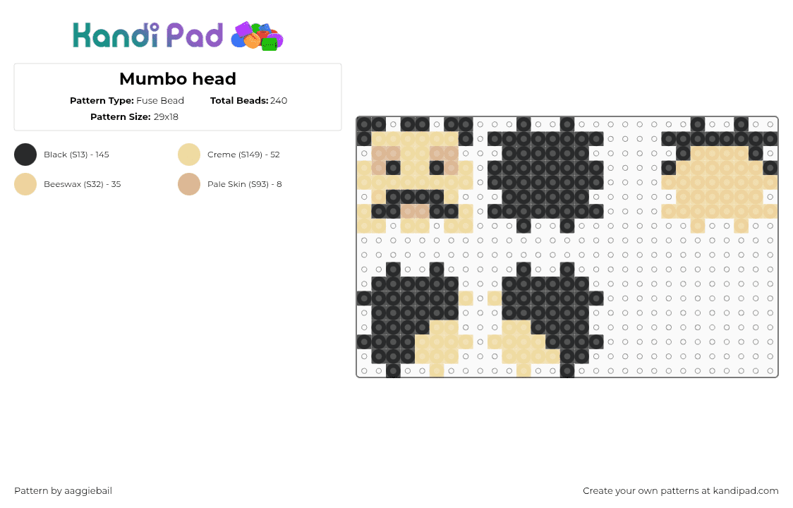 Mumbo head - Fuse Bead Pattern by aaggiebail on Kandi Pad - life series,minecraft,hermitcraft,grian,black,beige