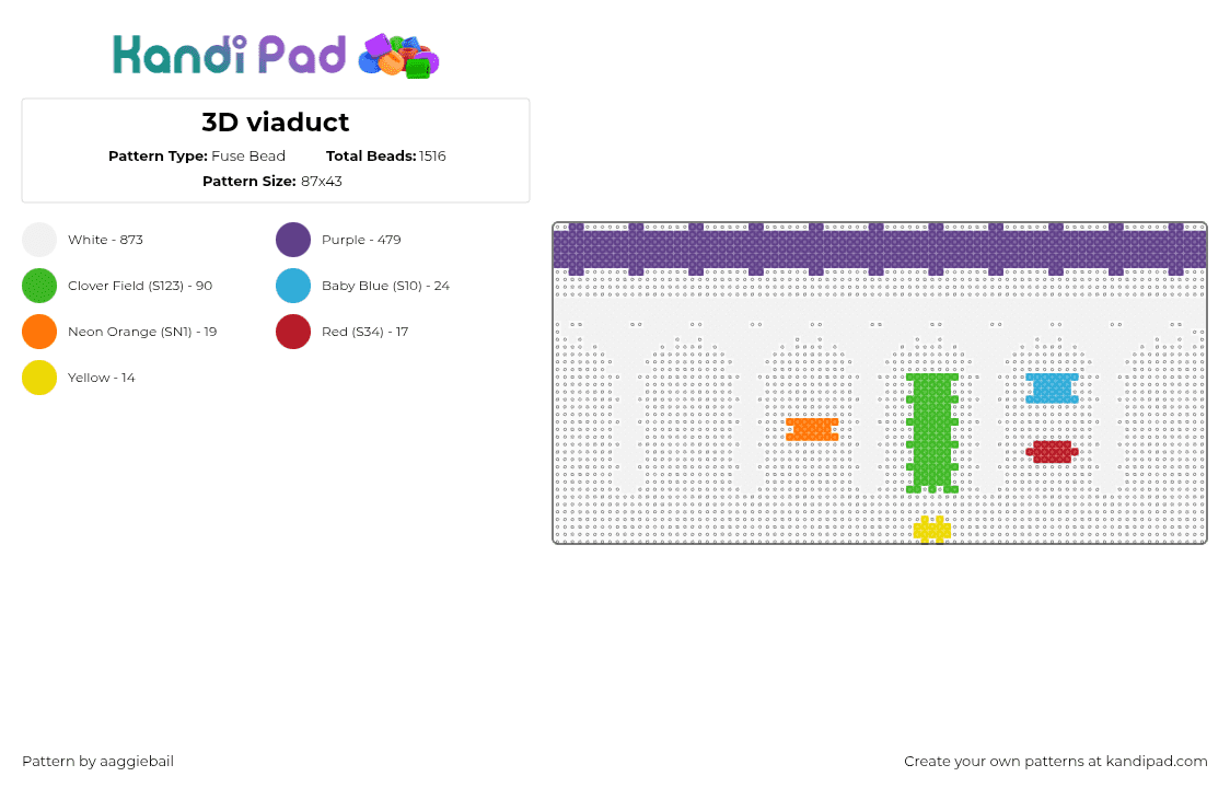 3D viaduct - Fuse Bead Pattern by aaggiebail on Kandi Pad - white,purple,viaduct,bridge,3d,train,model