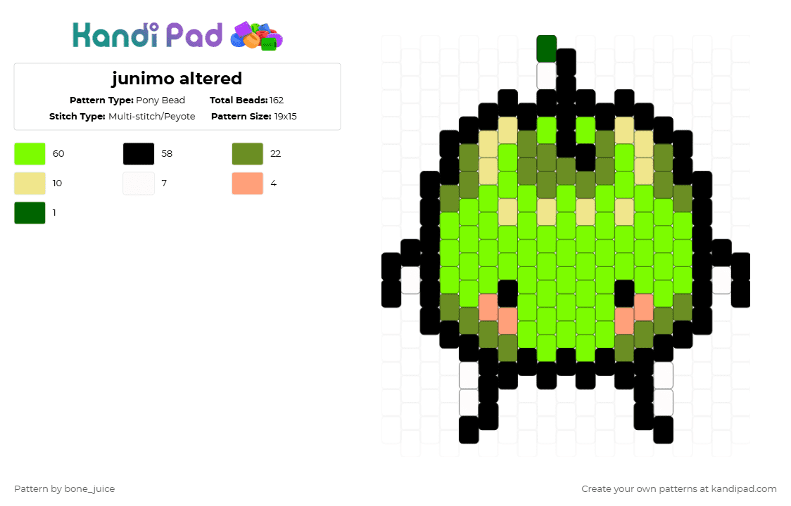 junimo altered - Pony Bead Pattern by bone_juice on Kandi Pad - green