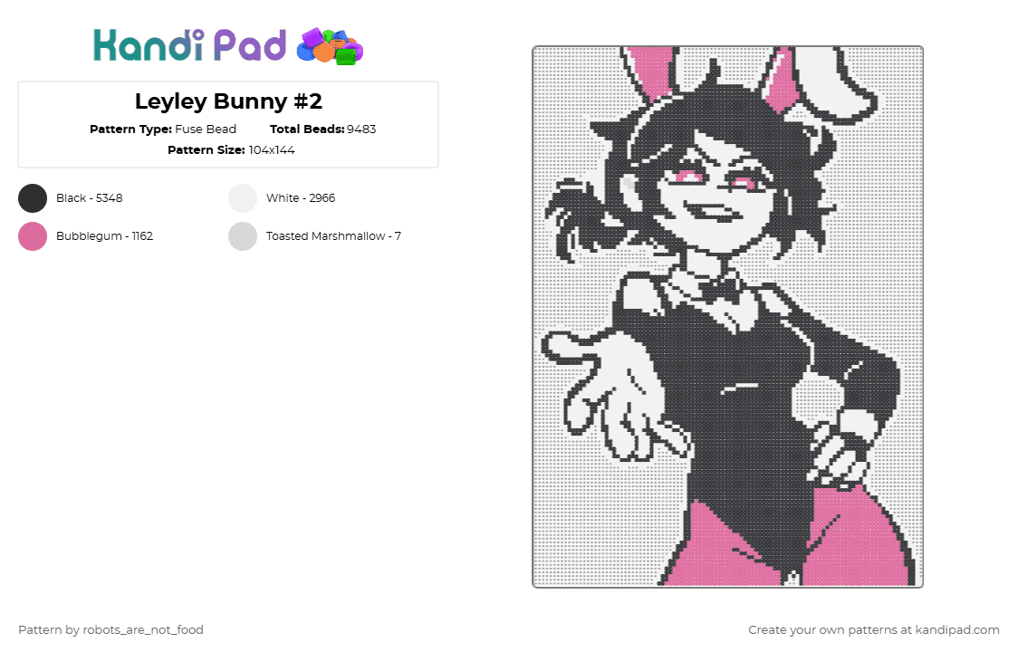 Leyley Bunny #2 - Fuse Bead Pattern by robots_are_not_food on Kandi Pad - black,white,pink