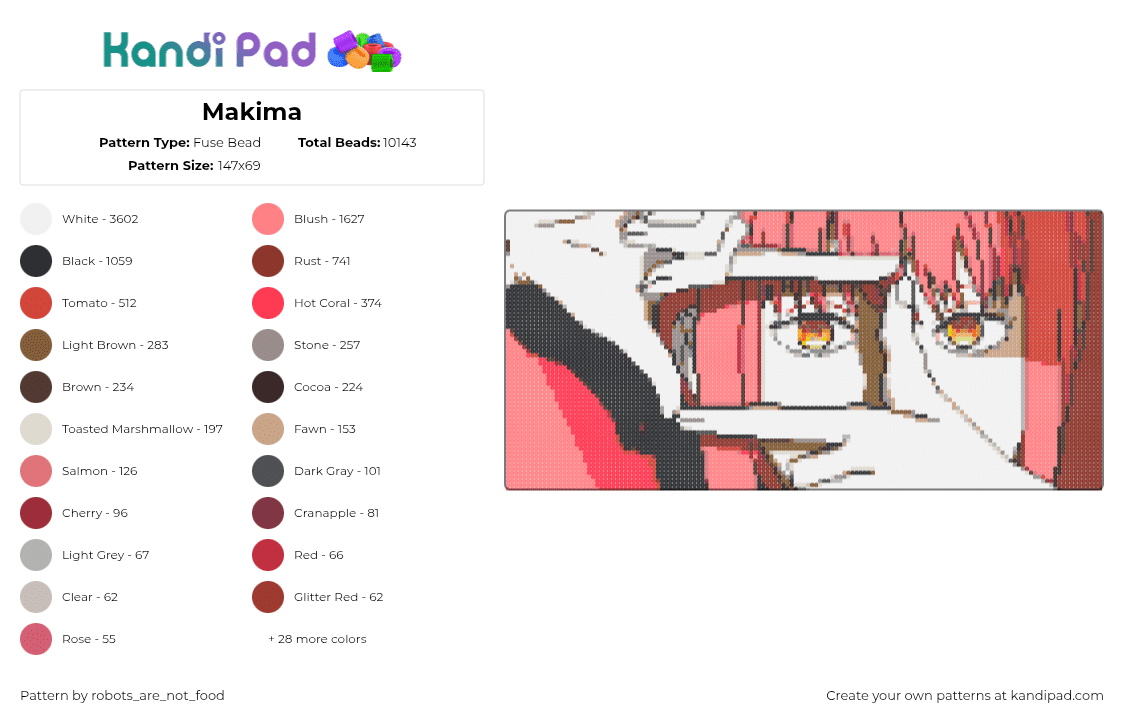 Makima - Fuse Bead Pattern by robots_are_not_food on Kandi Pad - 