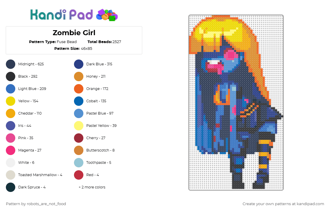 Zombie Girl - Fuse Bead Pattern by robots_are_not_food on Kandi Pad - orange,purple,blue