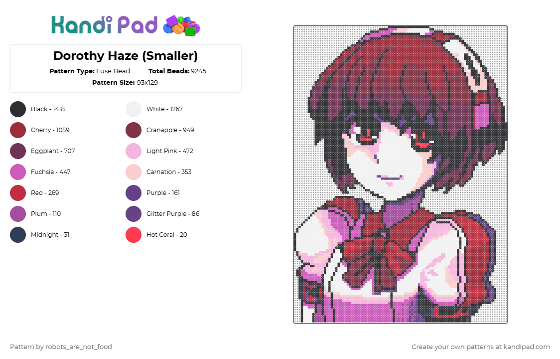 Dorothy Haze (Smaller) - Fuse Bead Pattern by robots_are_not_food on Kandi Pad - purple,pink