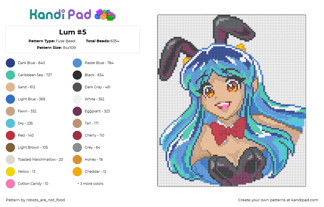 Lum #5 - Fuse Bead Pattern by robots_are_not_food on Kandi Pad - blue,light blue,teal,colorful