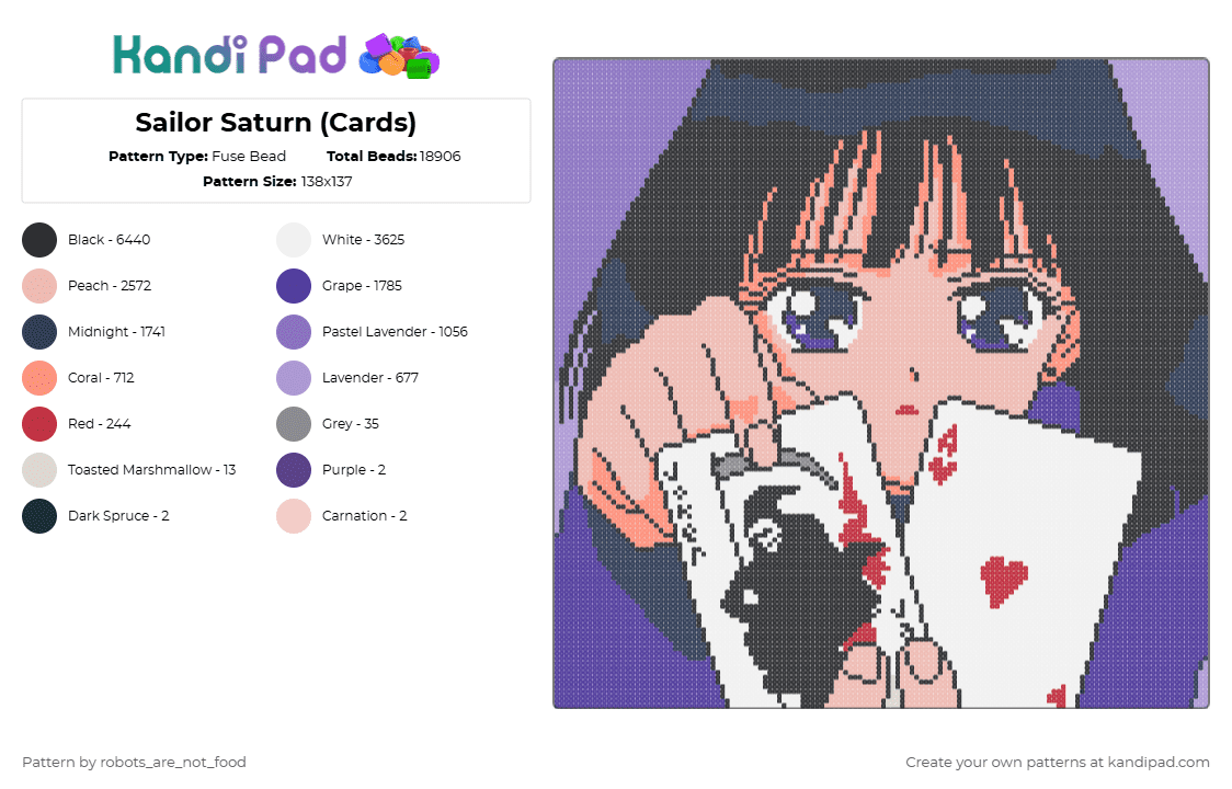 Sailor Saturn (Cards) - Fuse Bead Pattern by robots_are_not_food on Kandi Pad - purple,beige
