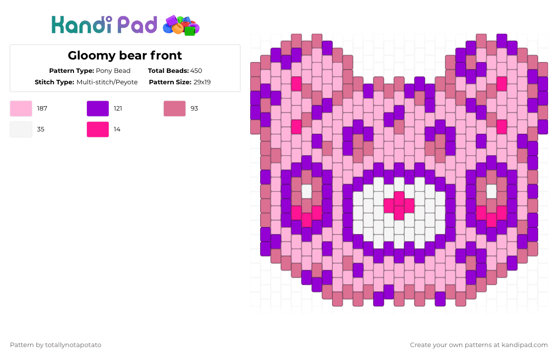 Gloomy bear front - Pony Bead Pattern by totallynotapotato on Kandi Pad - purple,pink
