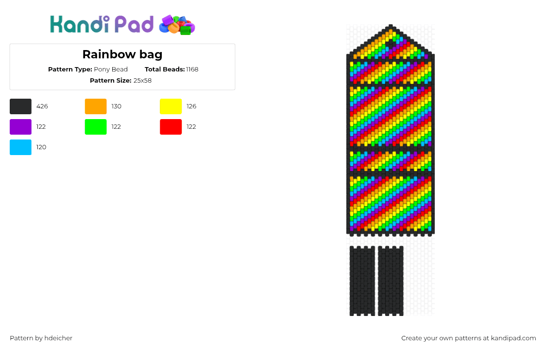 Rainbow bag - Pony Bead Pattern by hdeicher on Kandi Pad - rainbow,diagonal,stripes,bag