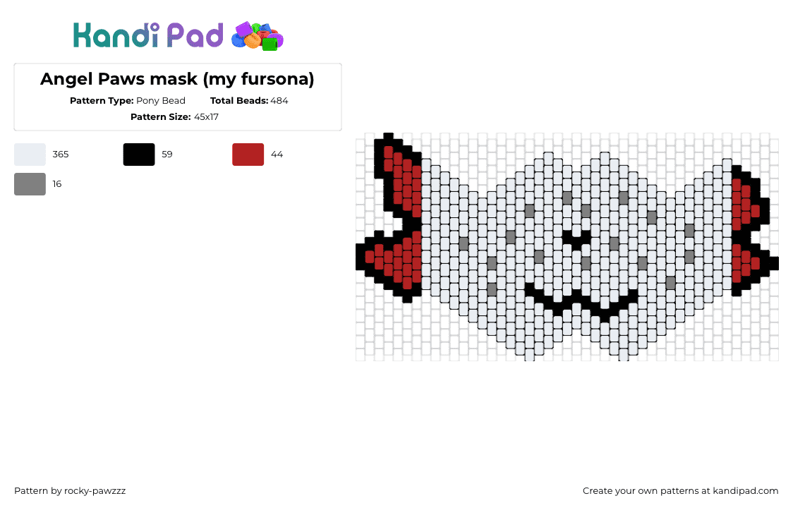 Angel Paws mask (my fursona) - Pony Bead Pattern by rocky-pawzzz on Kandi Pad - fursona,furry,mask,community,mouth,white,red,gray