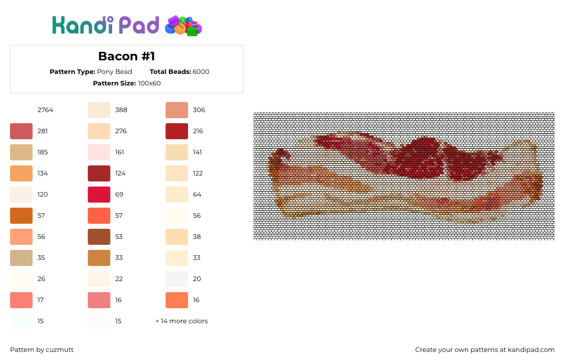 Bacon #1 - Pony Bead Pattern by cuzmutt on Kandi Pad - bacon,meat,food,breakfast,red,beige