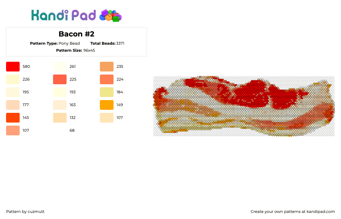 Bacon #2 - Pony Bead Pattern by cuzmutt on Kandi Pad - bacon,breakfast,meat,food,red,beige