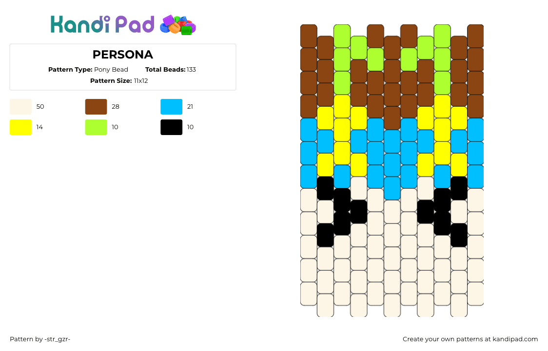 PERSONA - Pony Bead Pattern by -str_gzr- on Kandi Pad - persona,head,charm,beige,blue,brown