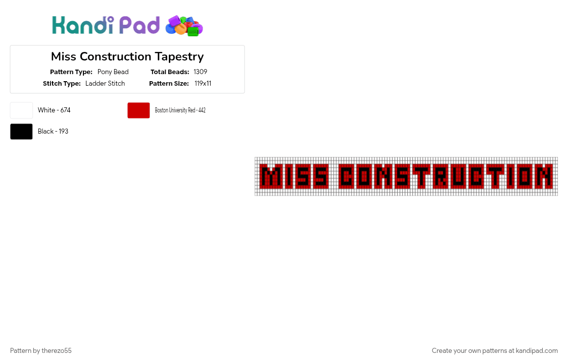 Miss Construction Tapestry - Pony Bead Pattern by therezo55 on Kandi Pad - band, ebm, edm, music, red, tapestry, white