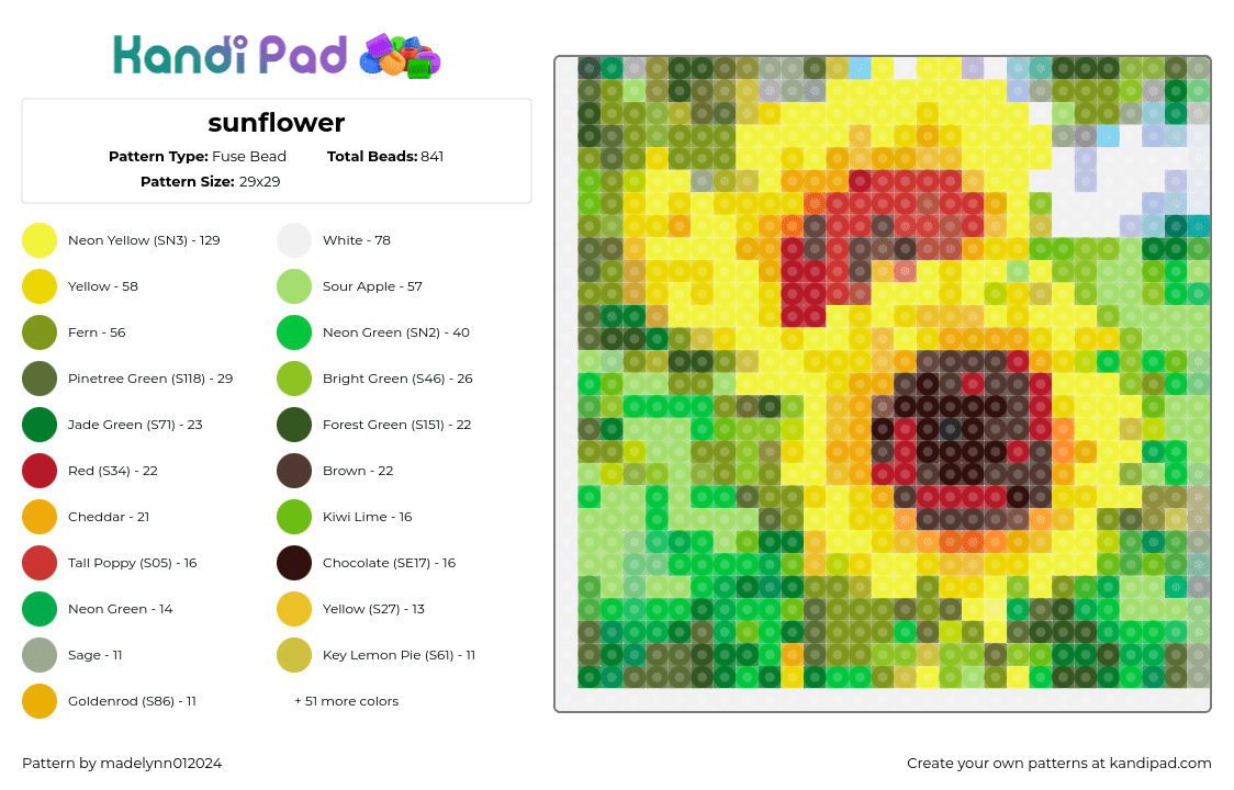 Sunflower Fuse Bead Pattern - Kandi Pad | Kandi Patterns, Fuse Bead ...