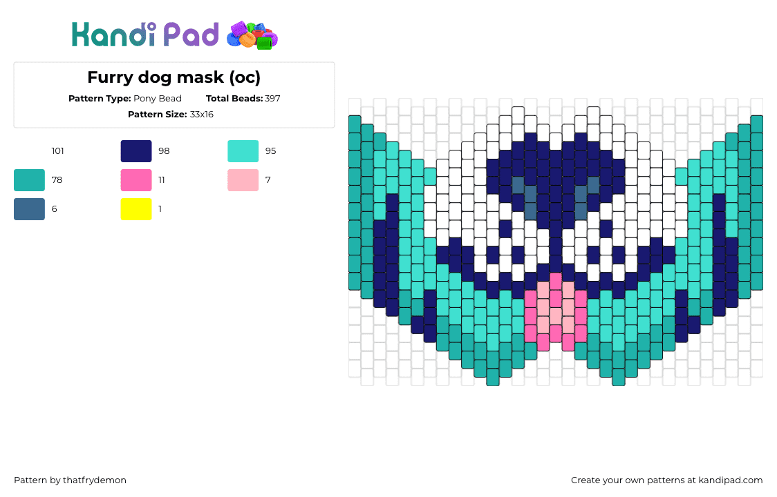 Furry dog mask (oc) - Pony Bead Pattern by thatfrydemon on Kandi Pad - furry,dog,tongue,mask,community,teal,white,blue