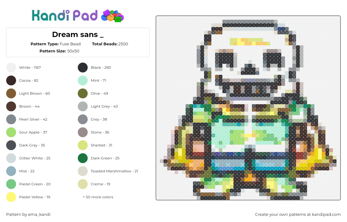 Dream sans _ - Fuse Bead Pattern by ema_kandi on Kandi Pad - dream sans,undertale,character,video game,white,teal,yellow