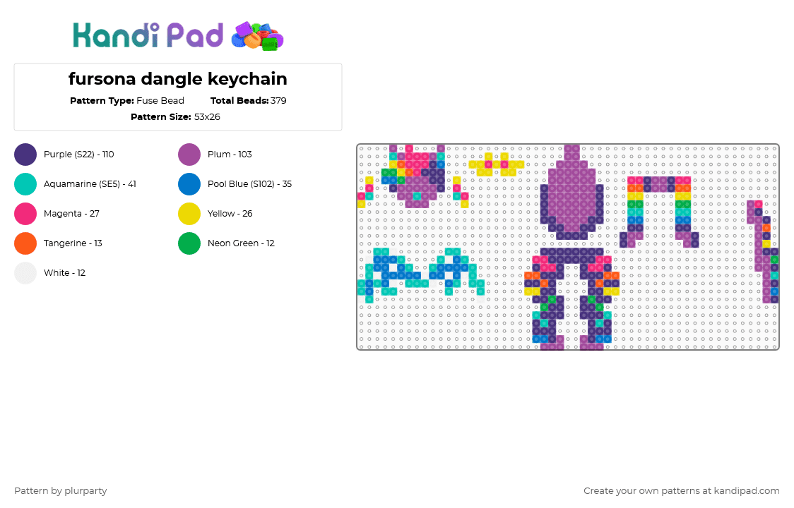 fursona doll - Fuse Bead Pattern by plurparty on Kandi Pad - pink,purple,fursona,furry,dangle,keychain,layered,3d,perler,sparklefur