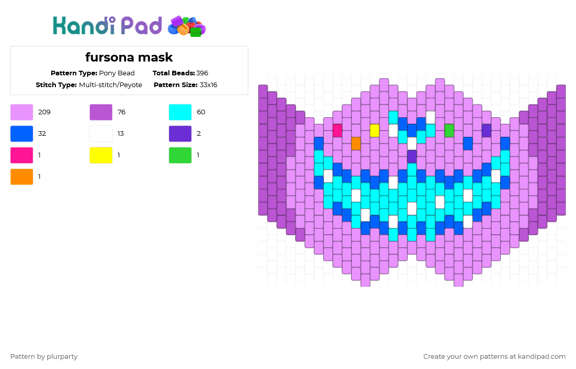 fursona mask - Pony Bead Pattern by plurparty on Kandi Pad - pink,light blue,furry,anthro,fursona,mask,peyote,face,cartoon,cat