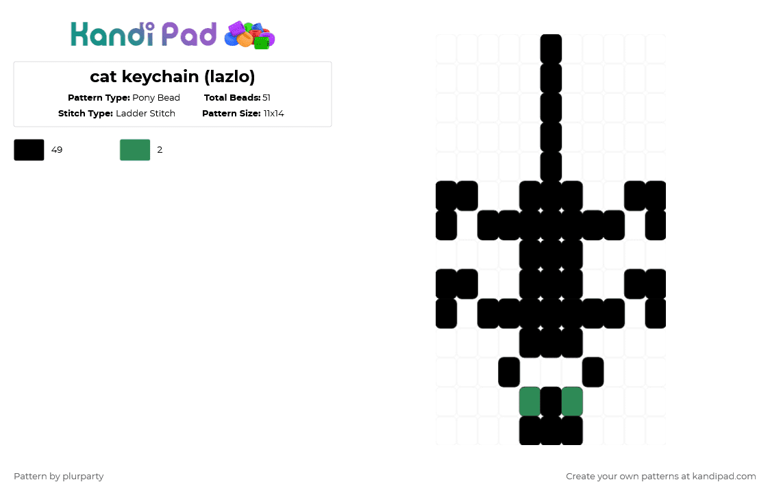 cat keychain (lazlo) - Pony Bead Pattern by plurparty on Kandi Pad - black