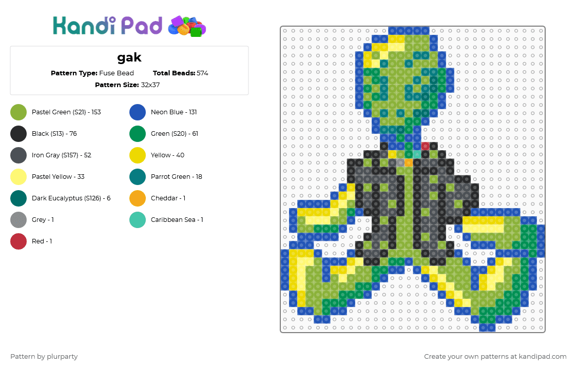 gak - Fuse Bead Pattern by plurparty on Kandi Pad - green,yellow,blue,pool toy,alien,cute,space,toy,shiny,shaded