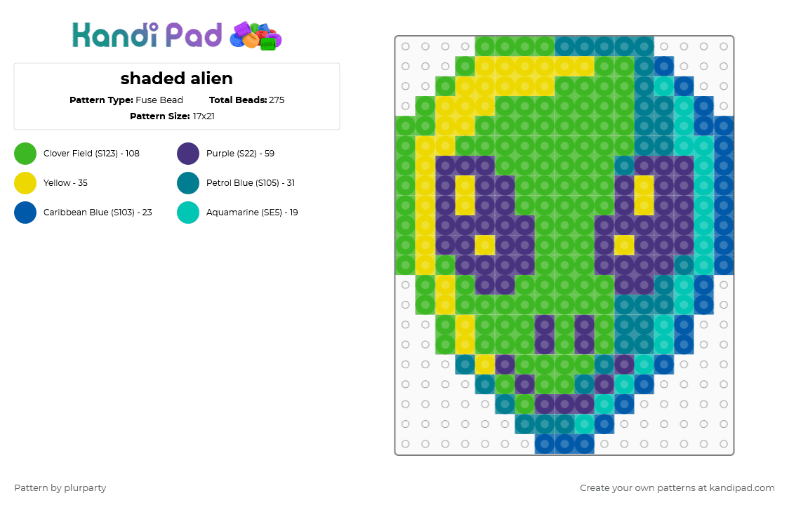 shaded alien - Fuse Bead Pattern by plurparty on Kandi Pad - green,purple