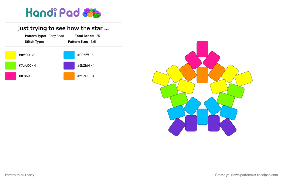just trying to see how the star pattern works dont mind me - Pony Bead Pattern by plurparty on Kandi Pad - green, light blue, purple, yellow