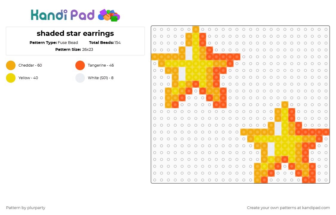 shaded star earrings - Fuse Bead Pattern by plurparty on Kandi Pad - orange,yellow