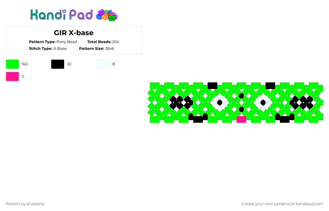 GIR X-base - Pony Bead Pattern by plurparty on Kandi Pad - green,gir,invader zim,cartoon,face,alien,dog,cute
