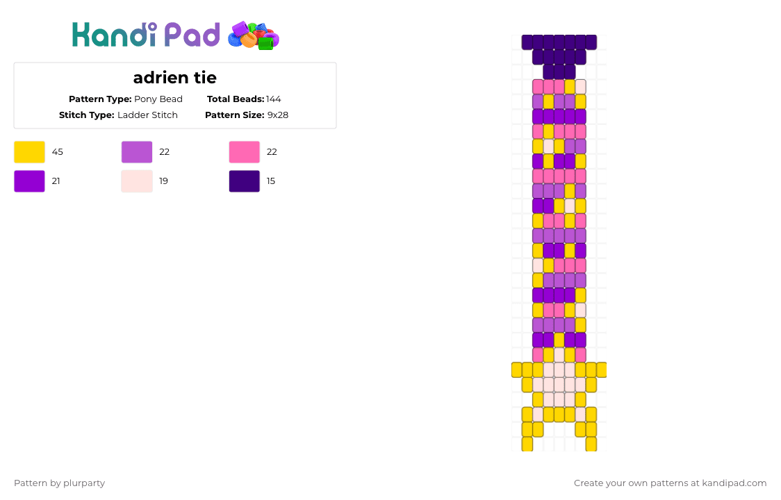 adrien tie - Pony Bead Pattern by plurparty on Kandi Pad - pink,yellow,purple,star,stars,tie,system