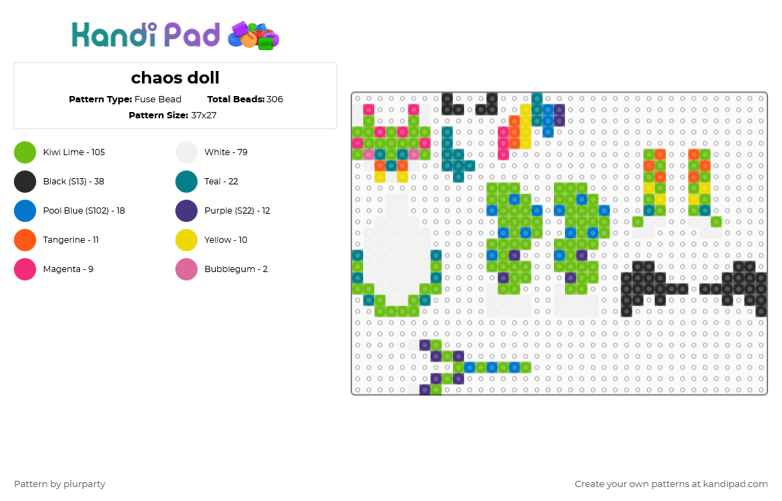 chaos doll - Fuse Bead Pattern by plurparty on Kandi Pad - green,stoner,furry,oc,original character,doll,perler,sparklefur central,sparklefur