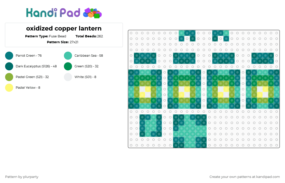 oxidized copper lantern - Fuse Bead Pattern by plurparty on Kandi Pad - teal,minecraft,lantern,3d,copper,blue,green,cloche,object
