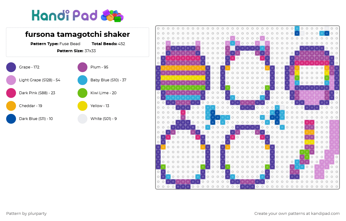 fursona tamagotchi shaker - Fuse Bead Pattern by plurparty on Kandi Pad - purple,pink,fursona,furry,tamagotchi,shaker,charm,perler,sparklefur,rainbow
