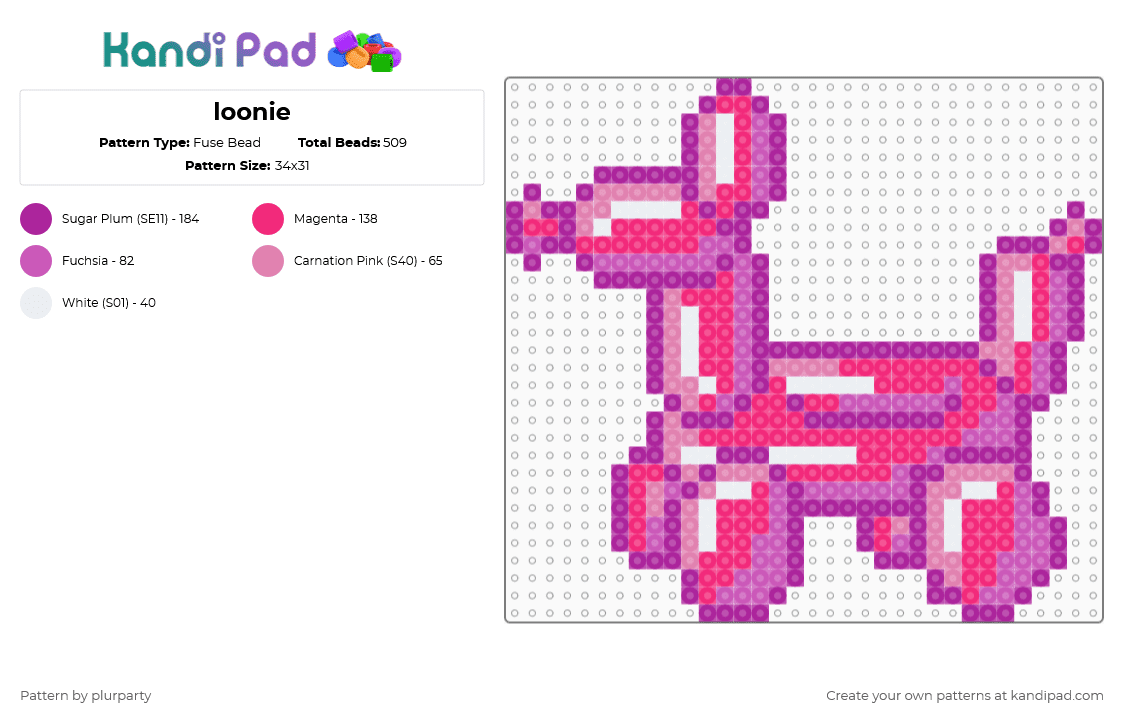 loonie - Fuse Bead Pattern by plurparty on Kandi Pad - pink,pool toy,balloon dog,bright,cute,cool,retro,magenta,toy