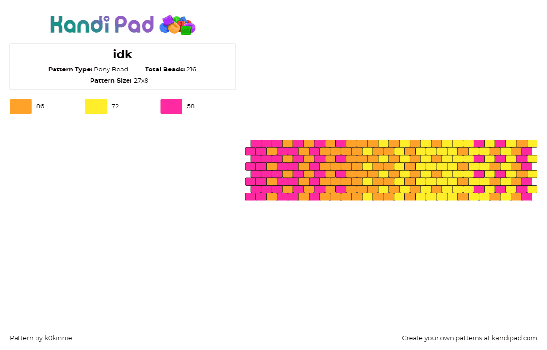 idk - Pony Bead Pattern by k0kinnie on Kandi Pad - gradient,summer,colorful,cuff,pink,yellow,orange