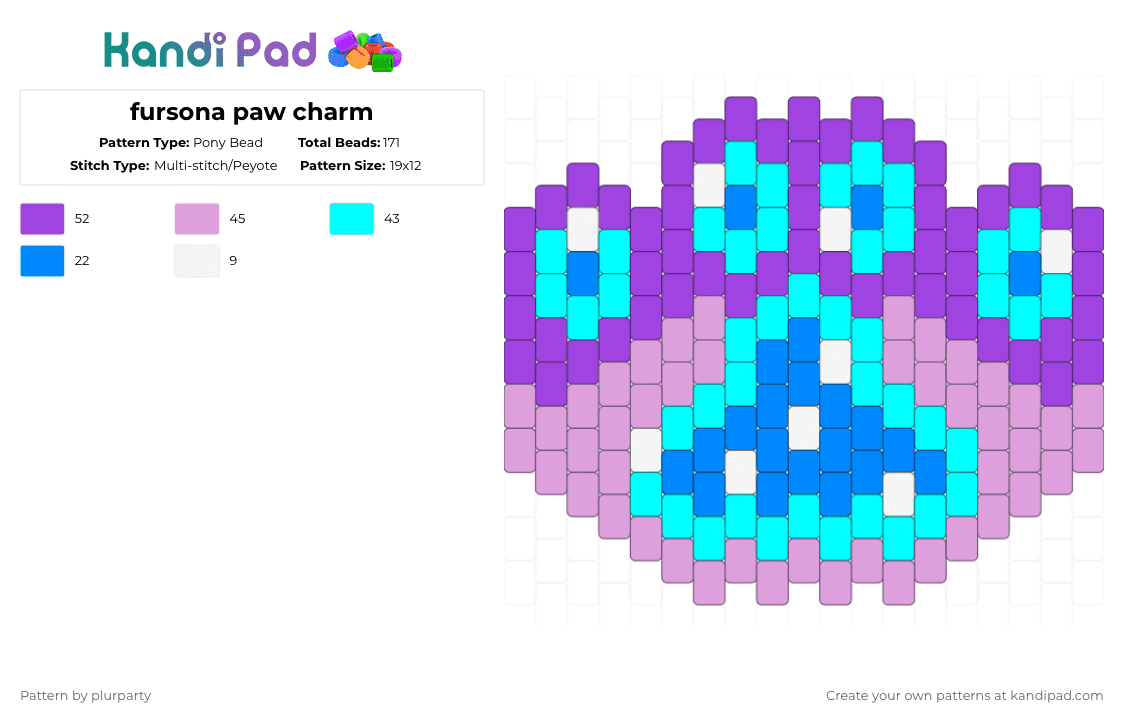 fursona paw charm - Pony Bead Pattern by plurparty on Kandi Pad - purple,light blue