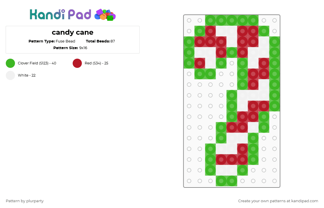 candy cane - Fuse Bead Pattern by plurparty on Kandi Pad - green,red,christmas,xmas,candy cane,candy,peppermint