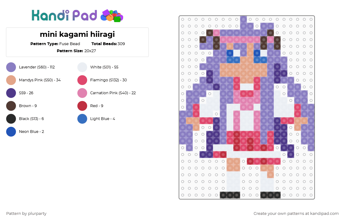 mini kagami hiiragi - Fuse Bead Pattern by plurparty on Kandi Pad - pink,red,hiiragi kagami,lucky star,anime,anime girl,sailor suit,perler,charm