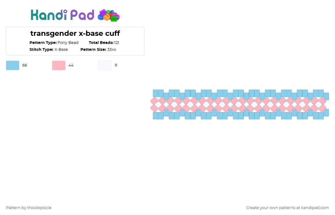 transgender x-base cuff - Pony Bead Pattern by fartp00 on Kandi Pad - pink,light blue