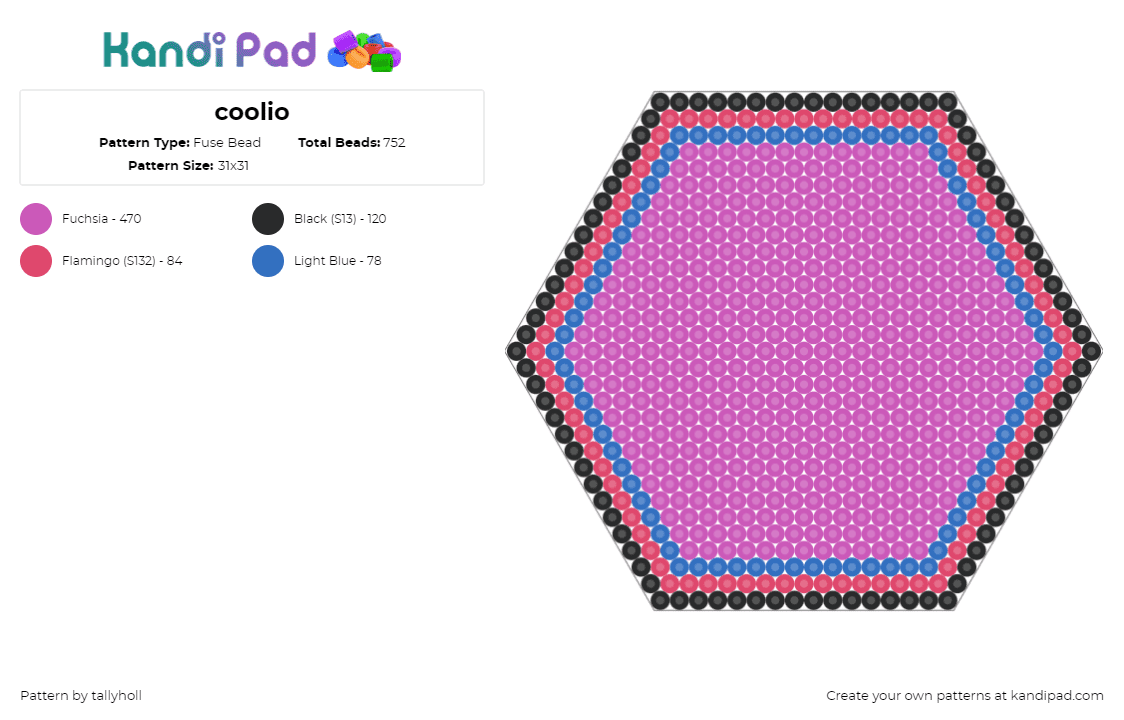 coolio - Fuse Bead Pattern by tallyholl on Kandi Pad - hexagon,geometric,simple,pink