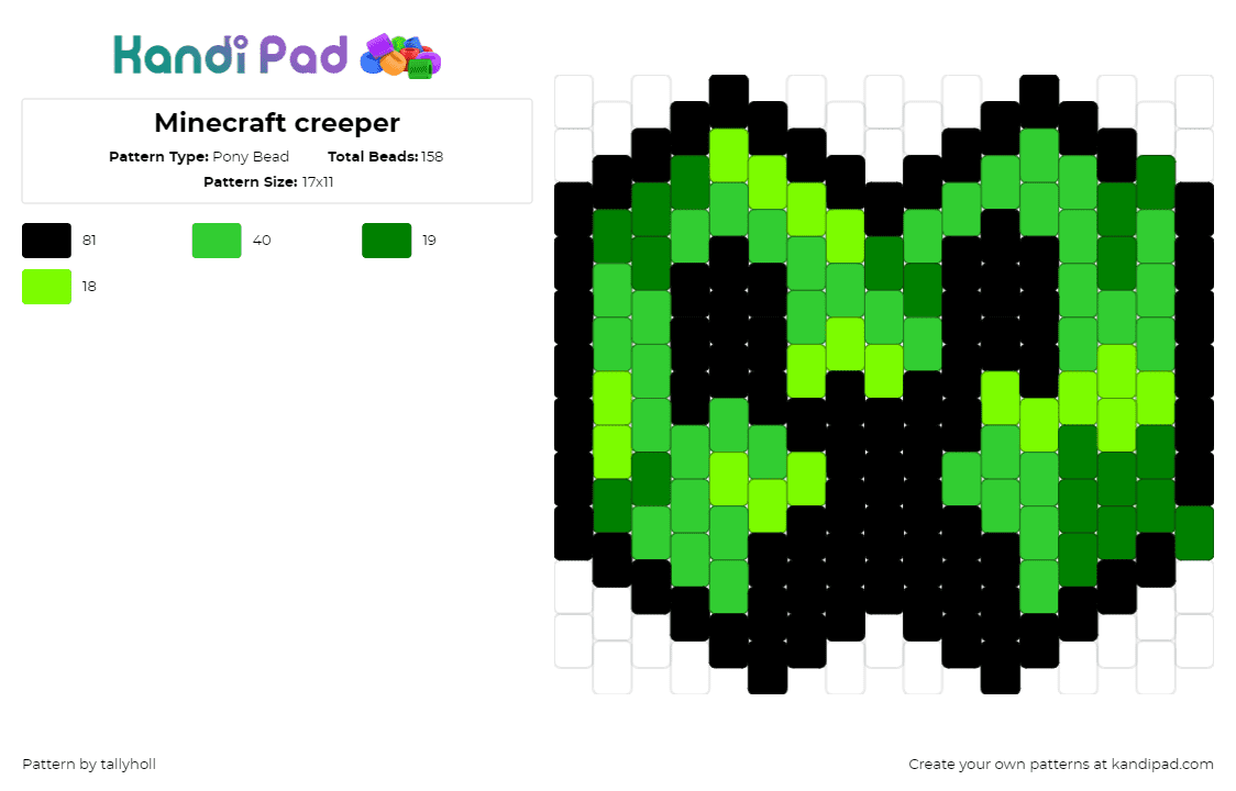 Minecraft creeper - Pony Bead Pattern by tallyholl on Kandi Pad - creeper,minecraft,mask,face,video game,green,black