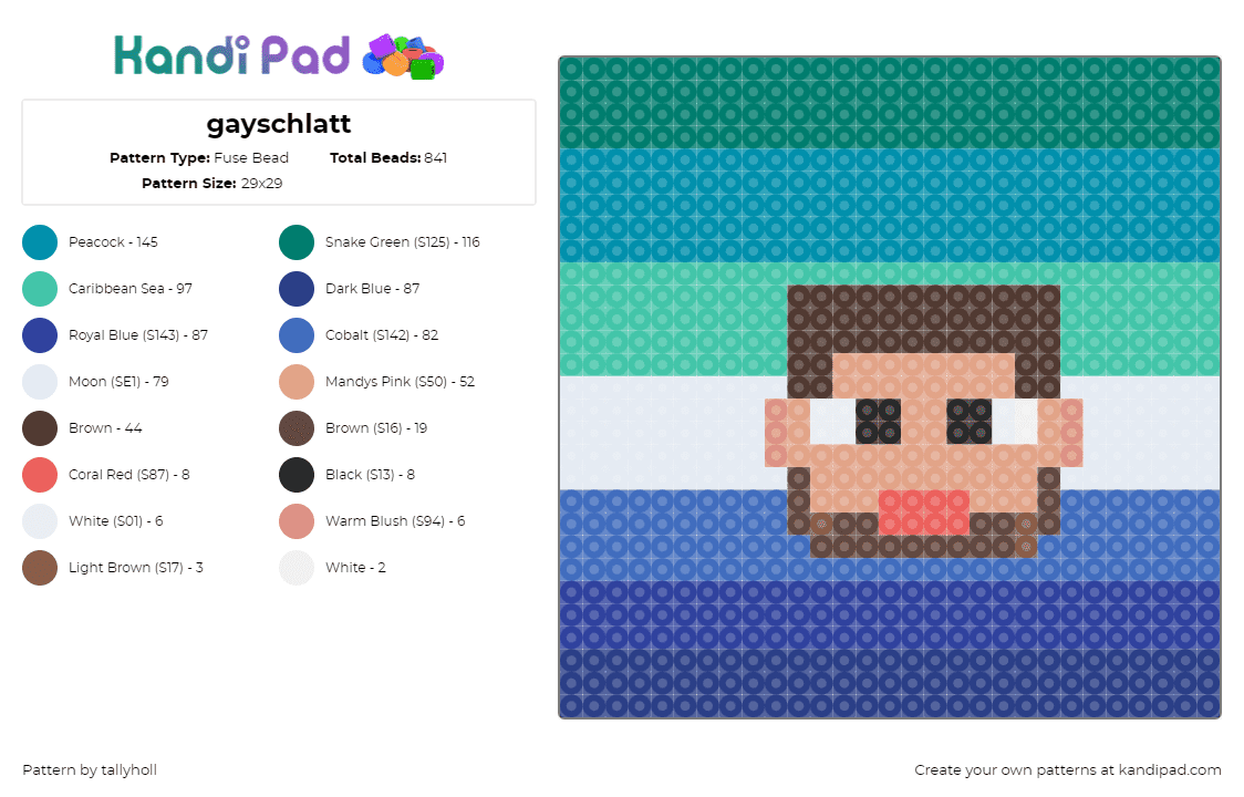 gayschlatt - Fuse Bead Pattern by tallyholl on Kandi Pad - gayschlatt,jschlatt,meme,youtube,pride,panel,teal,green,blue,tan