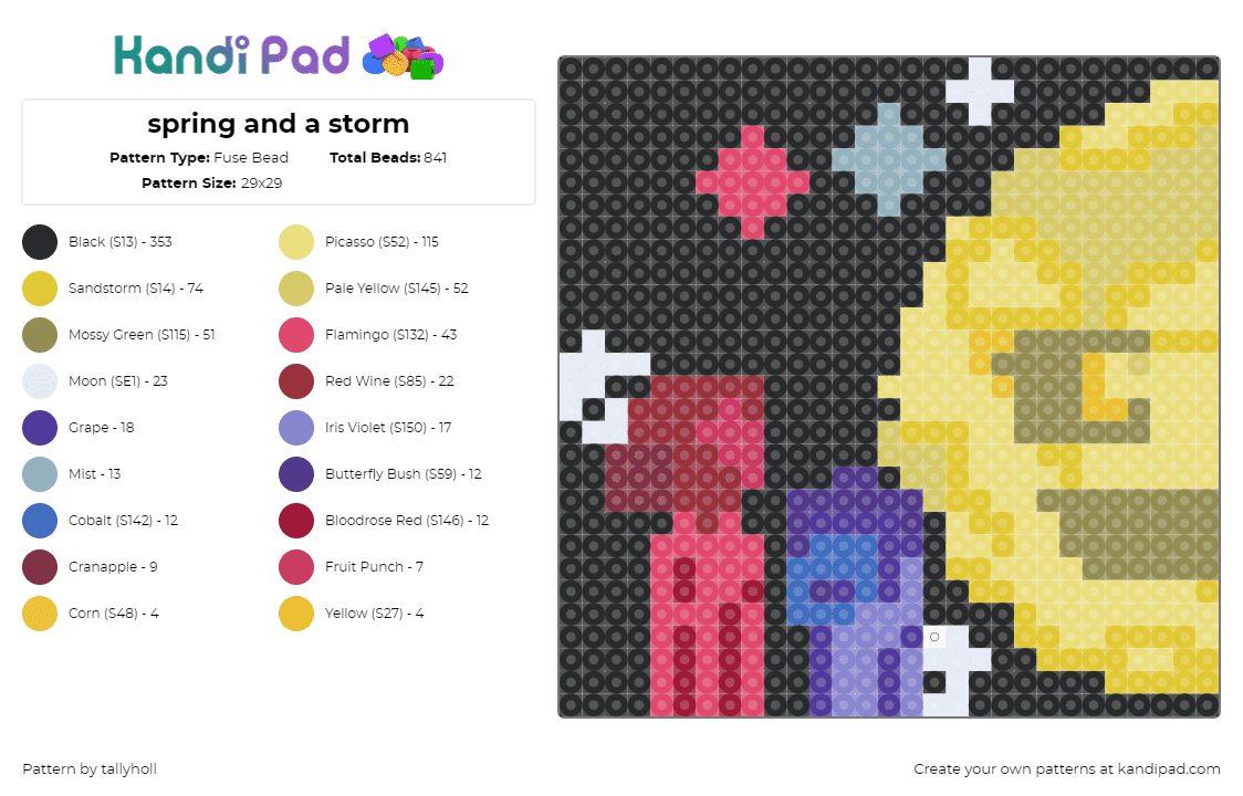 spring and a storm - Fuse Bead Pattern by tallyholl on Kandi Pad - spring and a storm,tally hall,song,music,band,space,moon,black,yellow,pink,purple