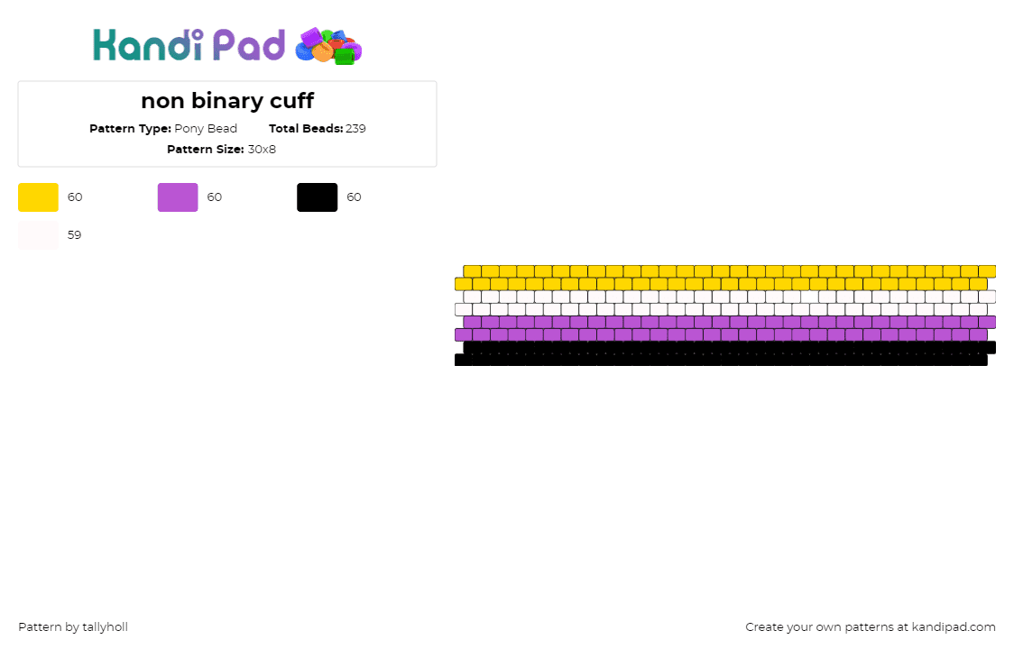 non binary cuff - Pony Bead Pattern by tallyholl on Kandi Pad - nonbinary,pride,enby,cuff,yellow,purple