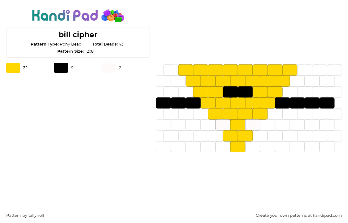 bill cipher - Pony Bead Pattern by tallyholl on Kandi Pad - bill cipher,gravity falls,character,cartoon,tv show,yellow