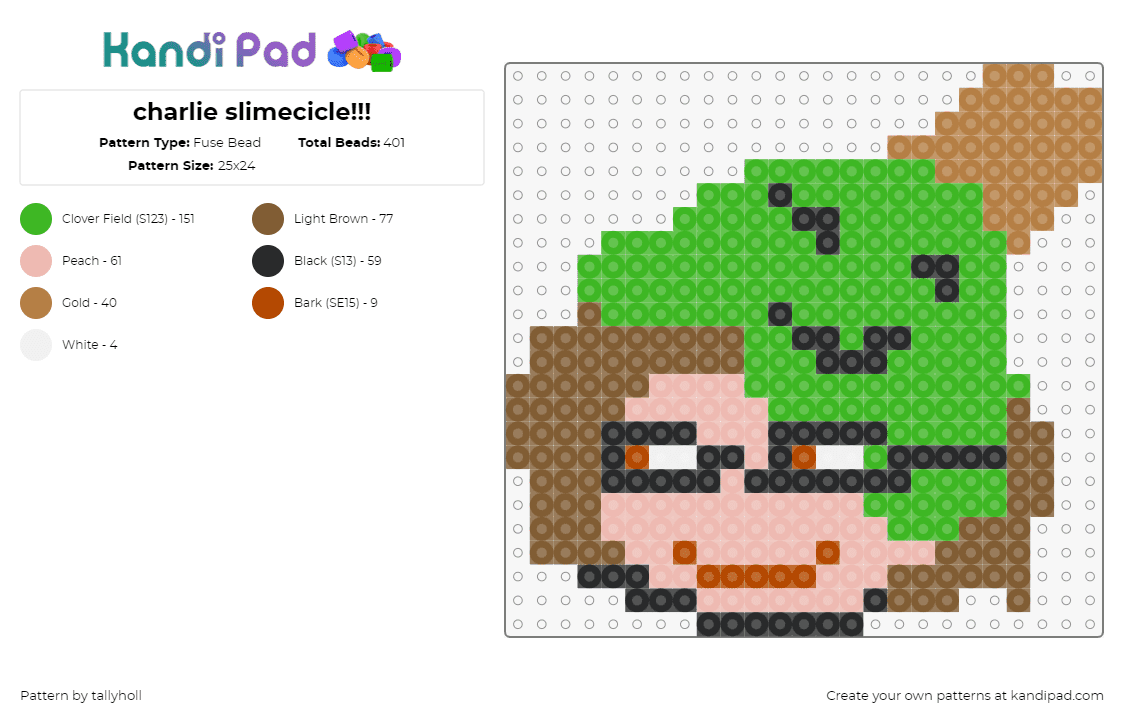 charlie slimecicle!!! - Fuse Bead Pattern by tallyholl on Kandi Pad - slimecicle,streamer,youtube,head,green,tan