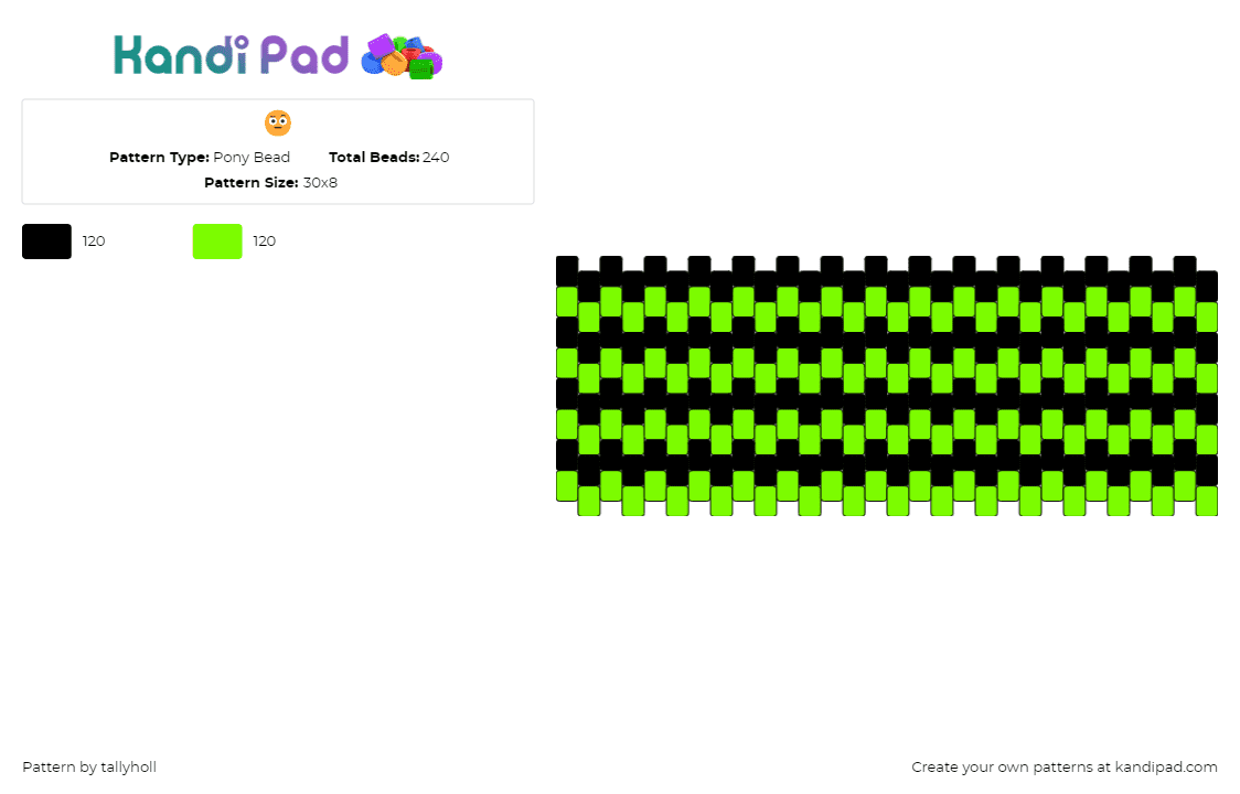 🤨 - Pony Bead Pattern by tallyholl on Kandi Pad - scene,horizontal,stripes,cuff,black,green