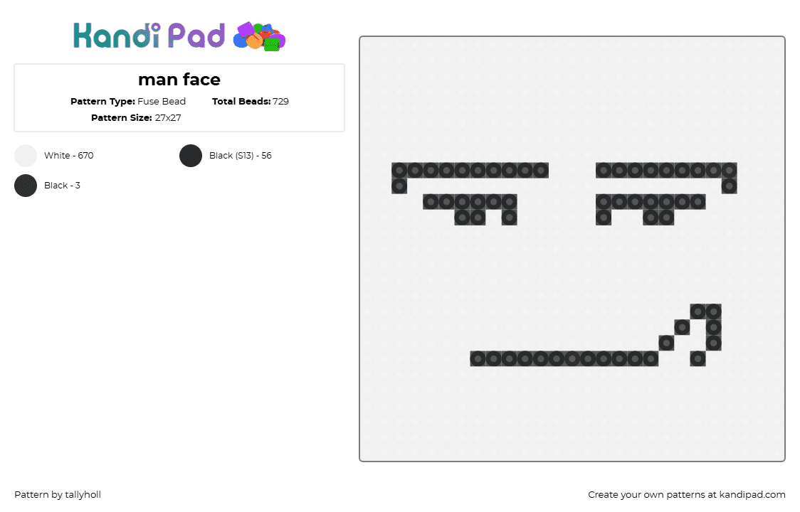 man face - Fuse Bead Pattern by tallyholl on Kandi Pad - man,face,roblox,simple,video game,black,white